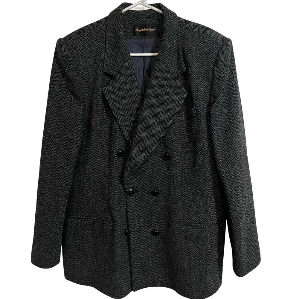 Vintage Giorgio Santangelo Wool Herringbone Blazer Womens 16 Power Suit